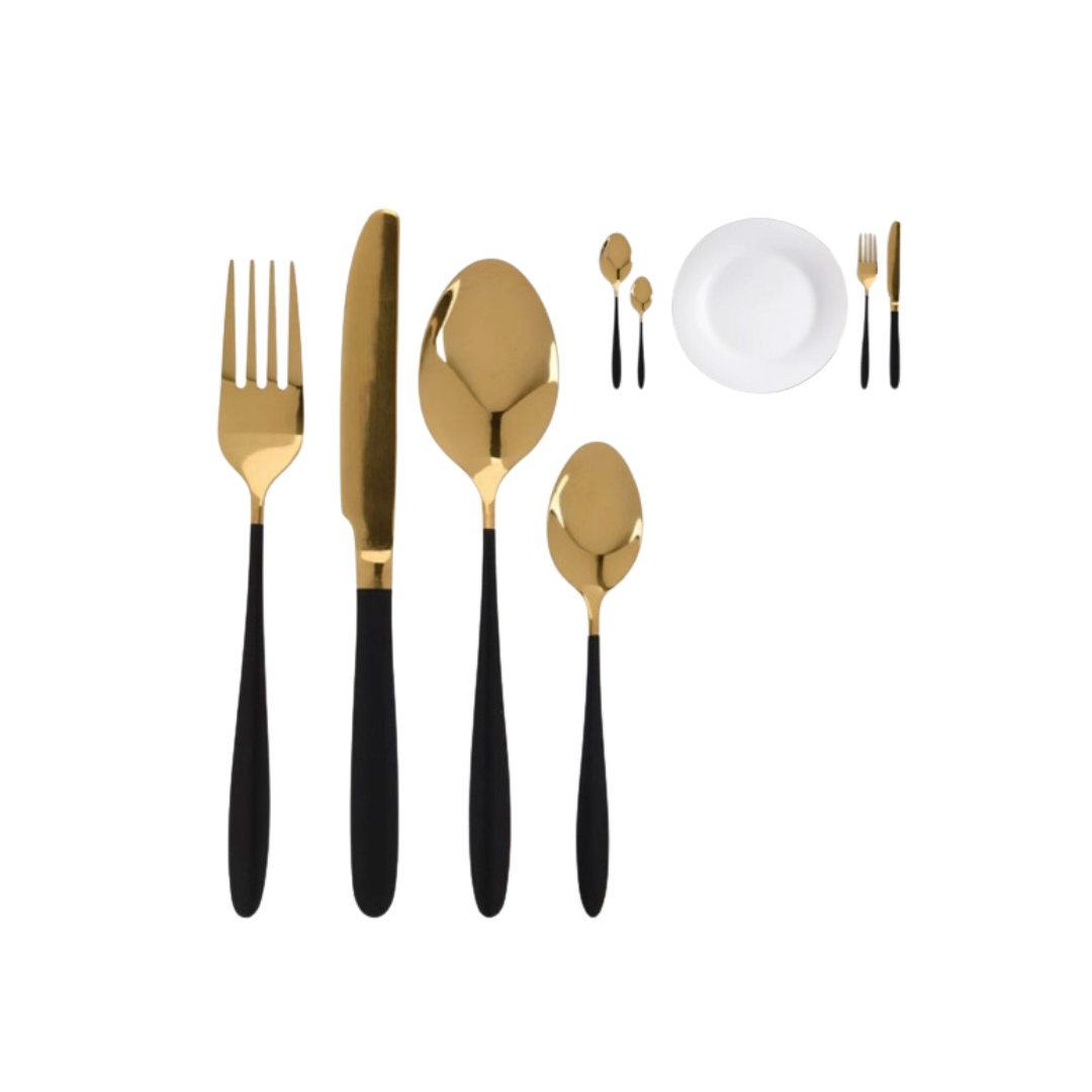 Bestek 4 delig rvs zwart/goud | Bloomingville